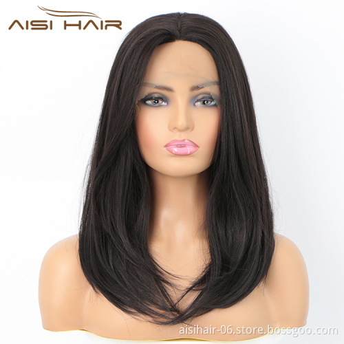 Aisi Hair Medium Long Natural Straight Wig Natural Wave Swiss Lace Wig Cheap Synthetic Lace Frontal Hair Wigs For Black Women